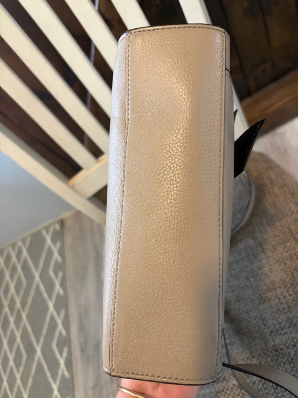 kate spade taupe satchel with glossy black bow - Picture 4 of 8